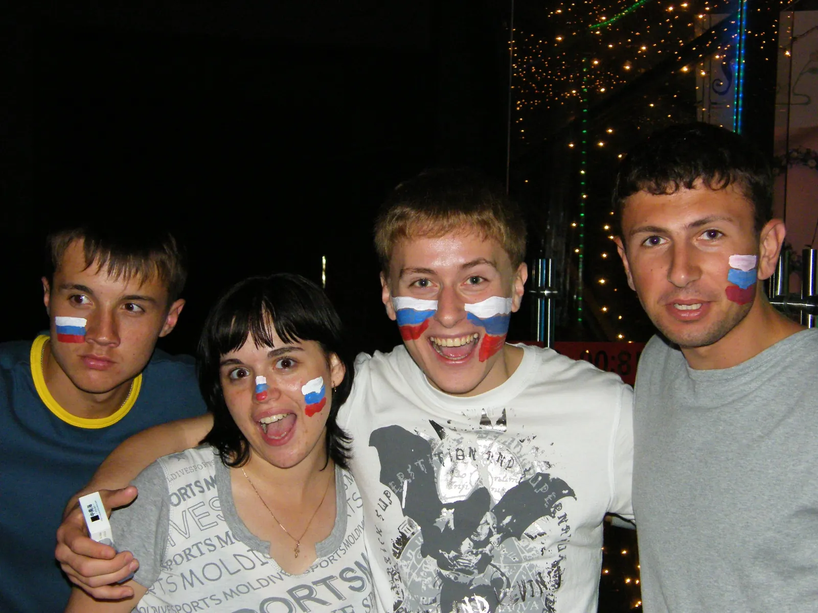 Russian students cheering for the national team