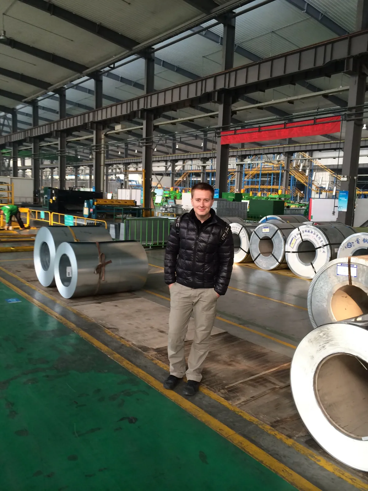 Among steel coils at a steel plant