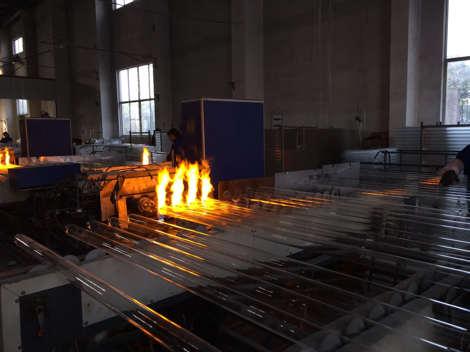 Glass tube production at a factory