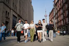 The delegation on the Bund in Shanghai