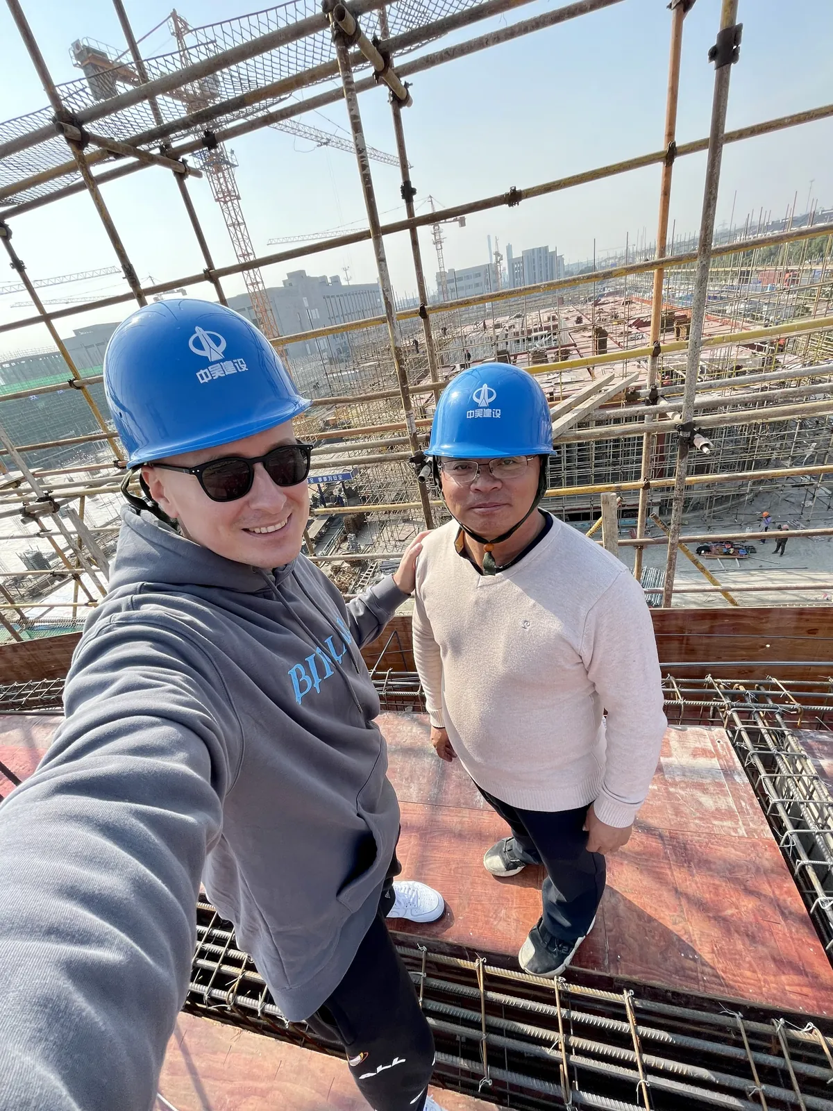 On the upper floors of a building under construction
